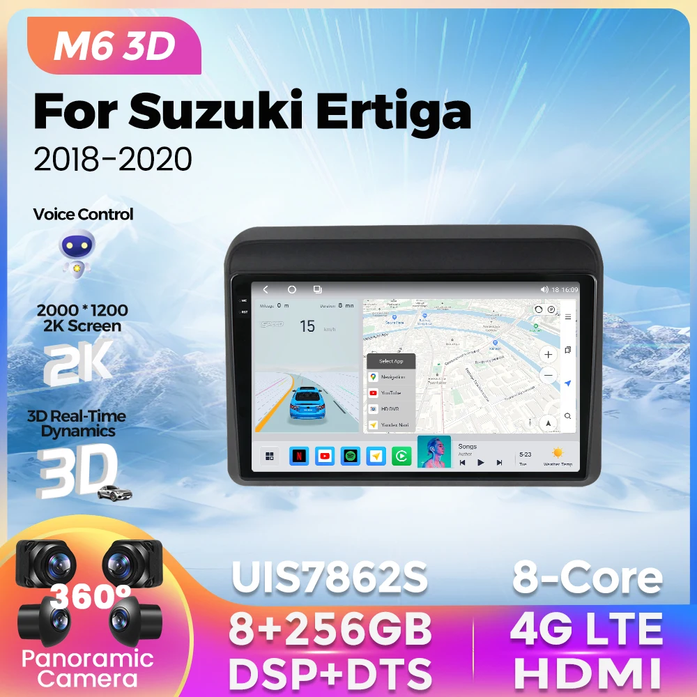 

M6 Pro 3D Беспроводной Carplay Автомагнитола 2Din 8G+256G Для Сузуки Эртига 2018 2019 2020 Android 12 Навигация GPS Мультимедиа Видеоплеер
