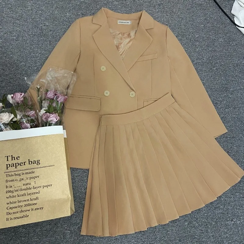 2023 Fashion Women Blazer and Pleated Skirt Set Long Sleeve Office Lady Solid Color Two  Piece Suit Large 3XL Business