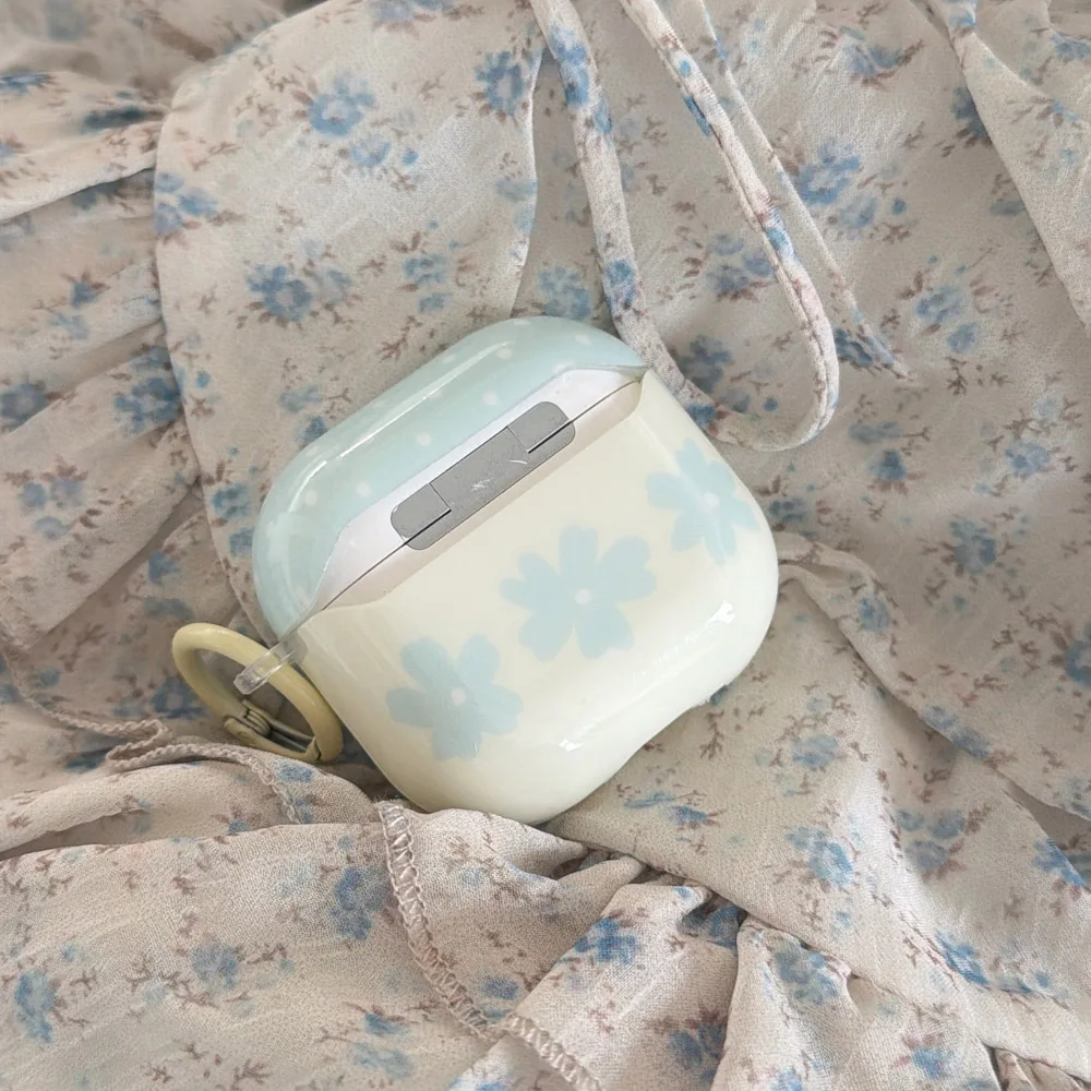 Фото Милый защитный чехол с синими цветами и морской солью для AirPods Pro 2/3, чехол для наушников AirPods 4 ANC, противоударный чехол для Air Pods №5