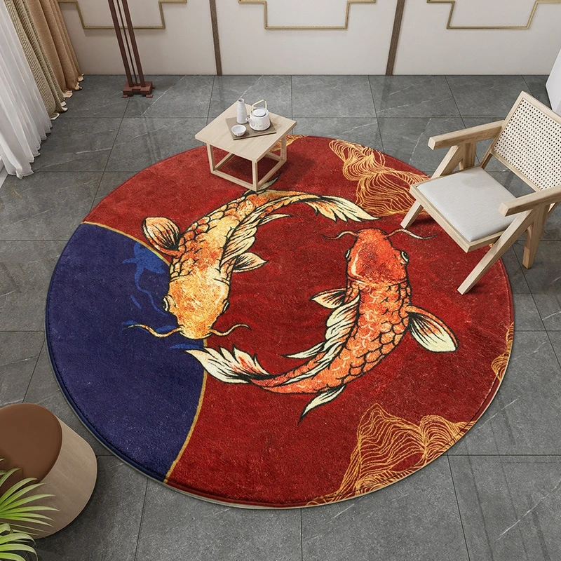 

Коврики в китайском стиле для рыб и журавлей, круглые коврики для игровой комнаты, компьютерного стула, напольный мат для спальни, прикроват...
