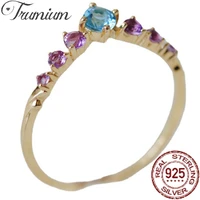 trumium 100 925 sterling silver gold plated rings for women colorful zircon luxury engagement wedding bands jewelry bijoux