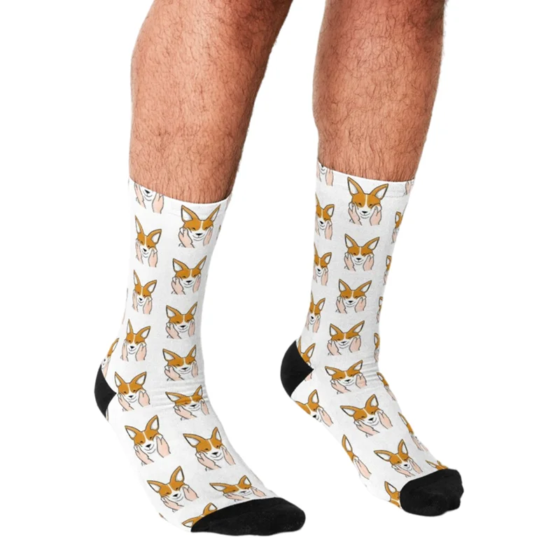 

Men's Funny socks Funny Chubby Cheeks Corgi Socks harajuku Men Happy hip hop Novelty cute boys Crew Casual Crazy Socks for men