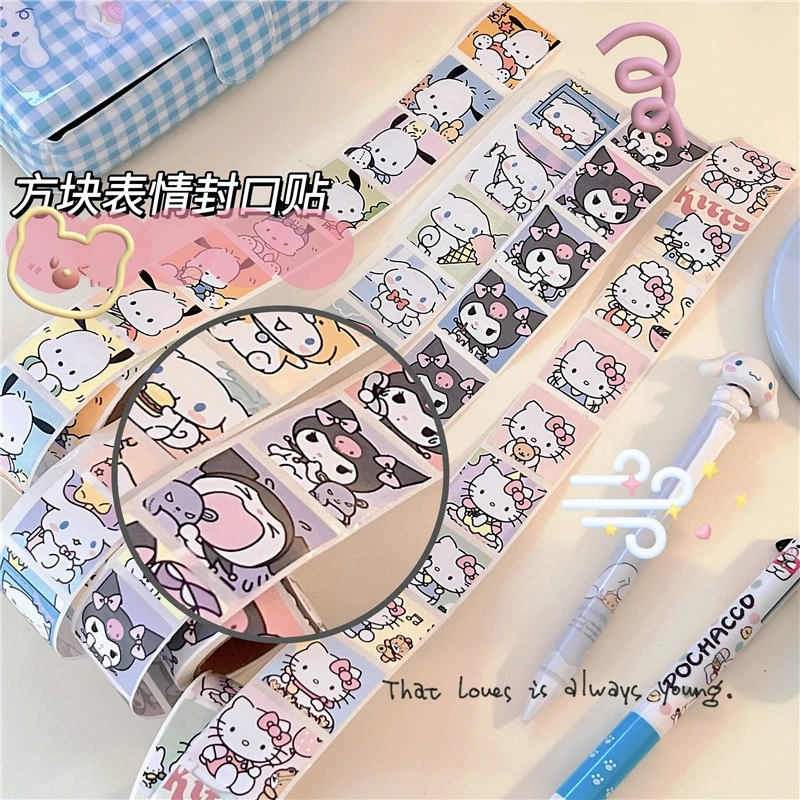

200 Pcs/roll Kawaii Kuromi Pachacco Cinnamoroll Anime Sanrioed Cartoon Creative Handbook Notebook Phone Case DIY Sticker Gift