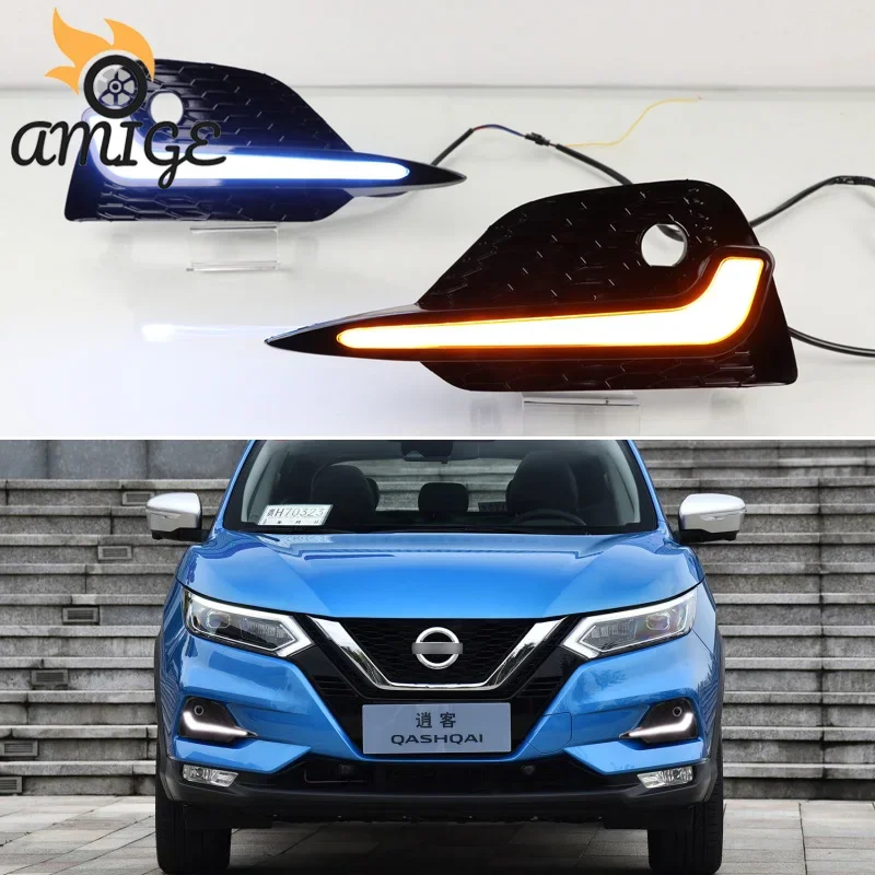 Светодиодные дневные фонари DRL для Nissan Qashqai 2019 2020 динамический поворотный желтый