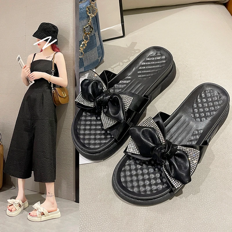 

Shoes Women's Slippers Med Glitter Slippers Shale Women's Beach Platform Fashion 2022 Jelly Sabot Flat Luxury Summer Crystal PU