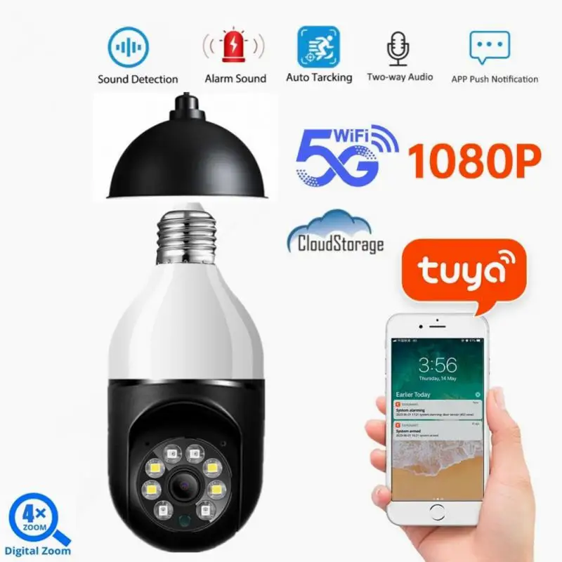 

2MP Tuya Smart Life E27 IP Camera 1080P 5G Wifi PTZ Night Vision Home Security Monitor Auto Tracking Video Surveillance Camera