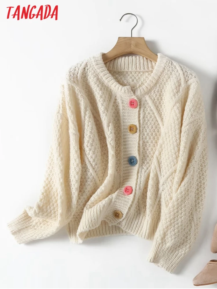 

Tangada women retro twist cardigan vintage jumper 2022 female loose knitted cardigan BC09