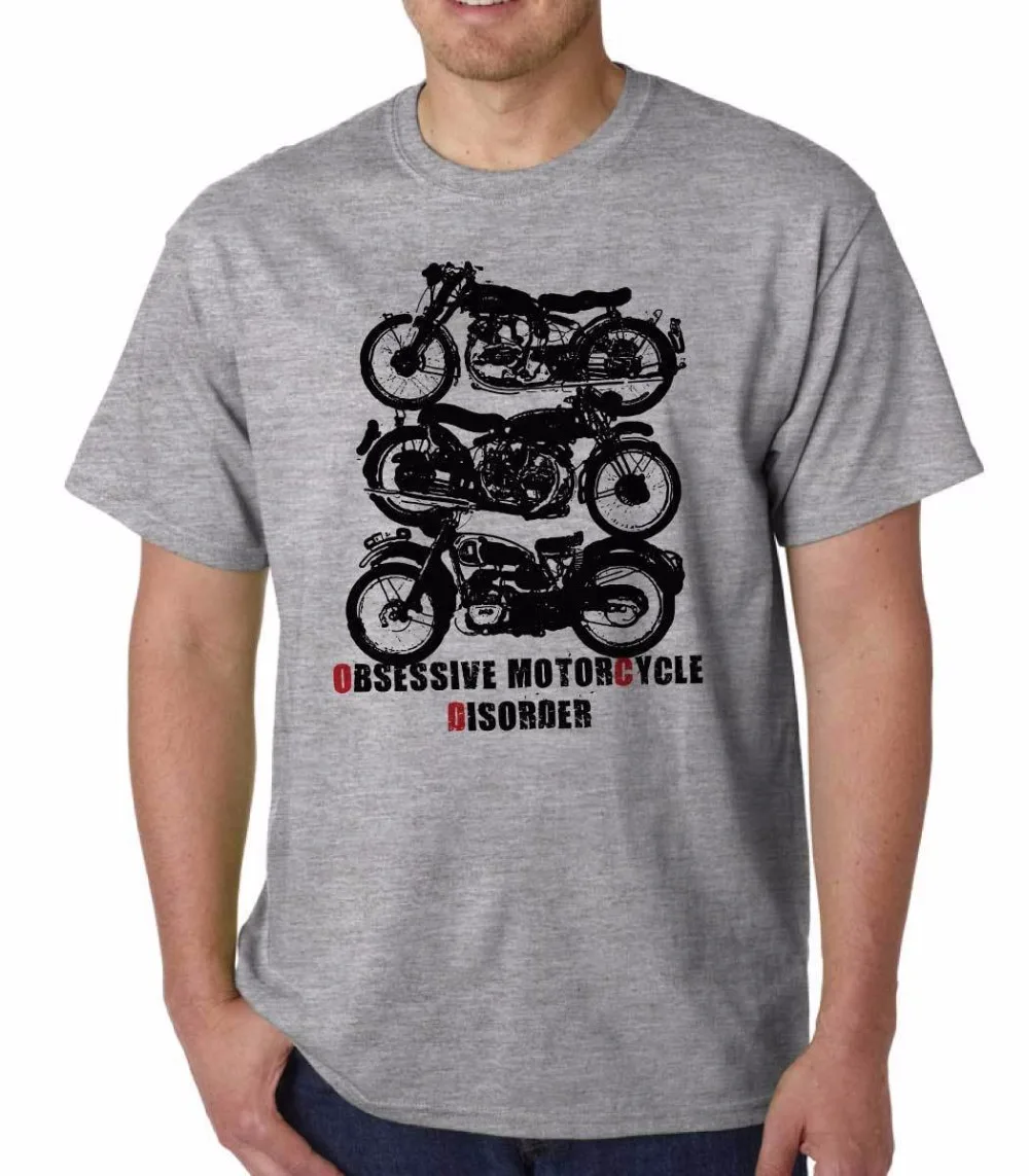 

Short Sleeve Cotton Man Clothing Homme Obsessive Motorcycle Disorder Hot Sale Vintage Biker Print Tee Shirt Digital Printing