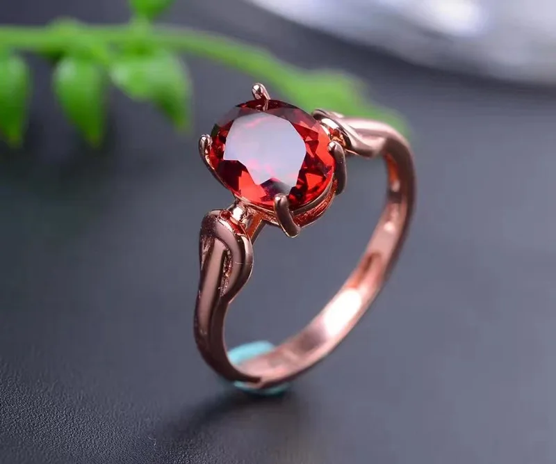

[MeiBaPJ Fine Quality Natural Red Garnet Gemstone Trendy Ring for Women Real 925 Sterling Silver Charm Fine Jewelry