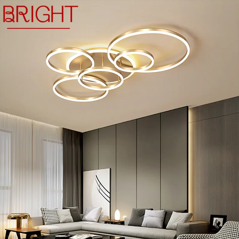 

BRIGHT Nordic Ceiling Lamps Creative Vintage LED Gold Round Light Fixtures For Modern Home Living Room Bedroom Decor