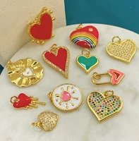 enamel bohemia heart charms for jewelry making pendant earrings necklace heart jewelry making diy copper accessories cz