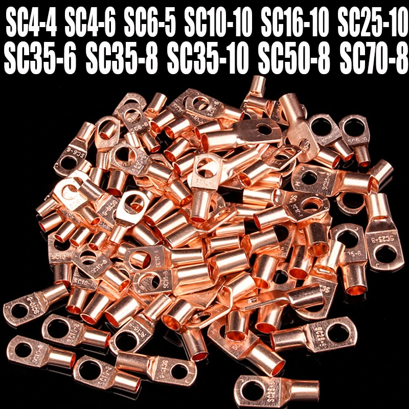 

10pcs Copper Lug Ring Wire Connectors Bare Cable Electric Crimp Terminal SC6-5 SC10-10 SC16-10 SC25-10 SC35-6 SC35-8 SC35-10