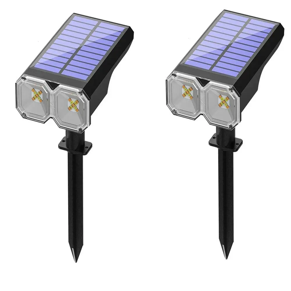 2pcs Solar Spot Lights 4 Levles Adjustable Double Lamp Head Design Outdoor Lawn Lights For Pool Garden Yard Patio Decor