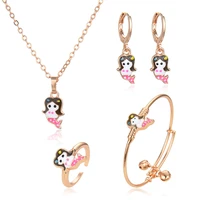 dm design 2020 new childrens cartoon decoration cute mermaid gift necklace elastic bracelet ring earring set ladies jewelry