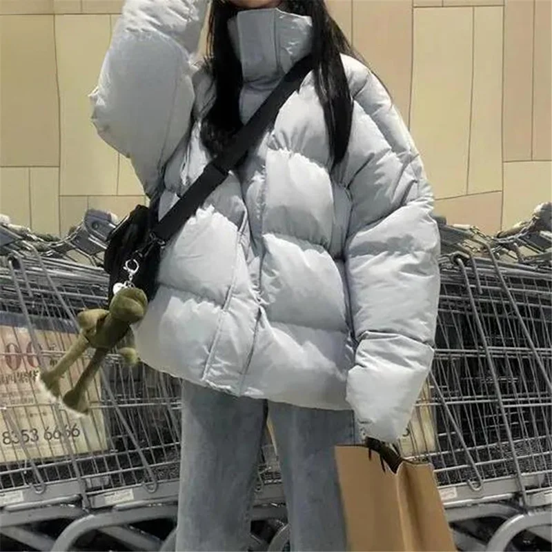 Harajuku 2023 Retro Winter Loose Zipper Jacket Warm Women's Cotton Jacket Korean Version of Solid Color Oversized Parka Coat