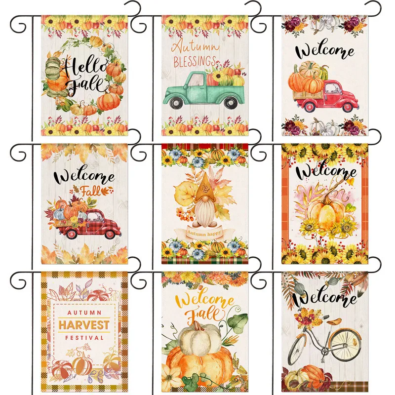 

WZH Garden Flag Pumpkin Truck And Maple Bicycle Outdoor Decorations For Rustic Farmhouse 30*45CM(11.81IN*17.71IN)