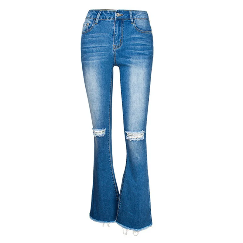 

Женские джинсовые расклешенные брюки со средней талией, винтажные рваные узкие джинсы Y2K с дырками и широкими штанинами, 2022