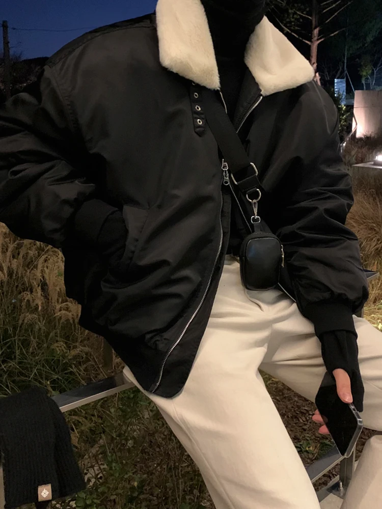 SYUHGFA мужские стеганые куртки в корейском стиле с отложным воротником из овечьей