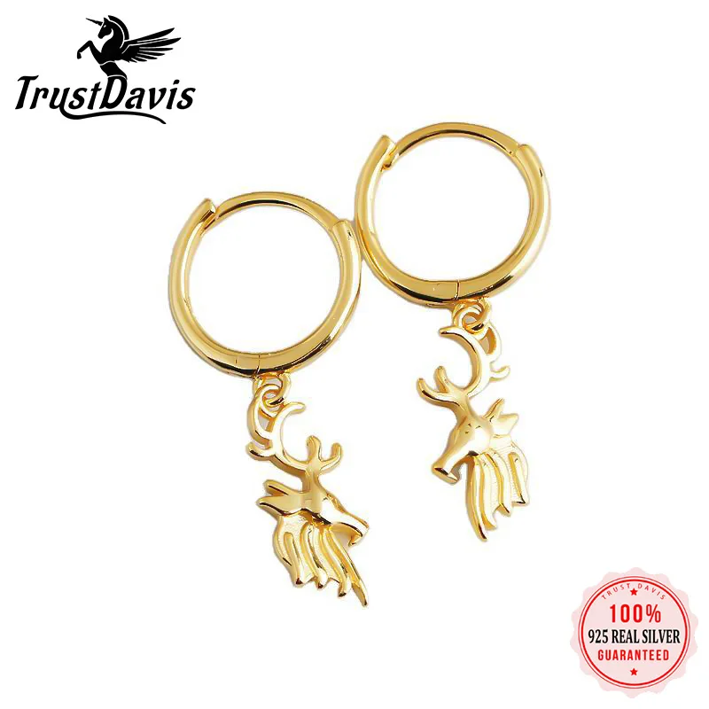

TrustDavis Настоящее серебро 925 пробы модные милые животные Санта Лось очаровательные серьги-кольца для женщин Свадебная вечеринка ювелирные из...