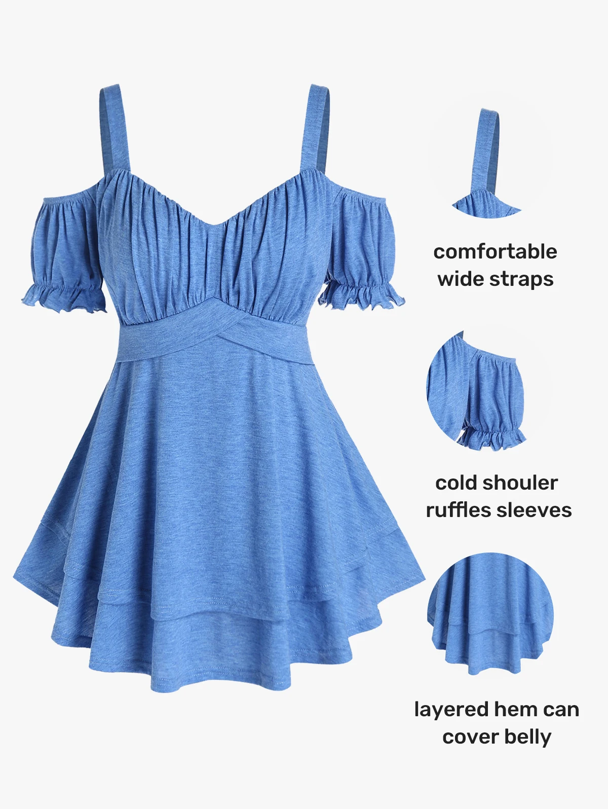 

Женская футболка-туника ROSEGAL с оборками и двойным подолом, синие джинсы с 3D принтом, женская футболка с открытыми плечами и бантом, летняя од...