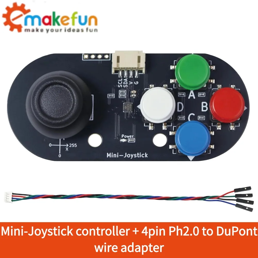 Фото Модуль мини-джойстика I2C для Arduino/Raspberry Pi – 4 кнопки (A/B/C/D), двухосевое управление X/Y, адрес I2C 0x5A №5