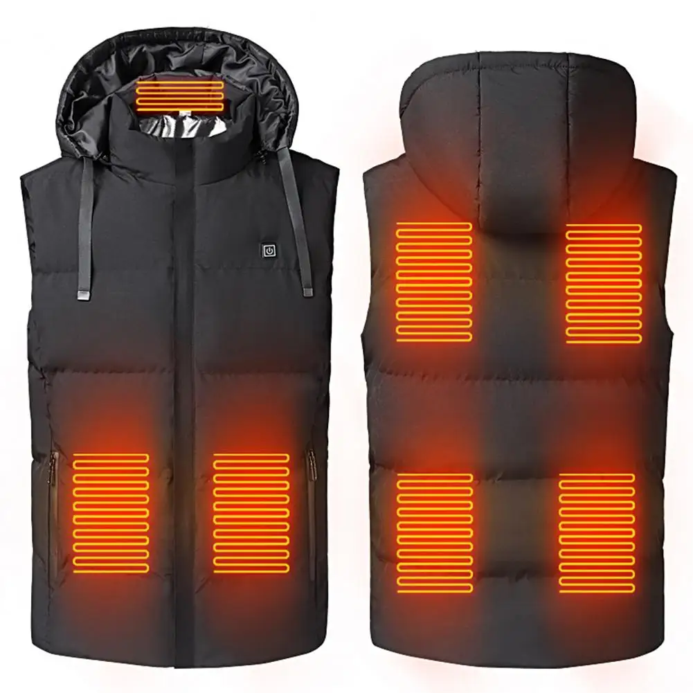 Heated Vest Hooded Stand Collar Energy-saving Long Battery Life Fleece Lining Keep Warm USB-Powered 7 Heating Zones Heated Jacke