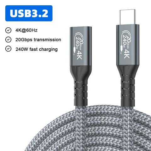 Удлинительный кабель USB Type C 3,2, удлинитель USB-C к гнезду Type-C PD240W, зарядный кабель для передачи данных для MacBook Nintendo Switch Thunderbolt 3