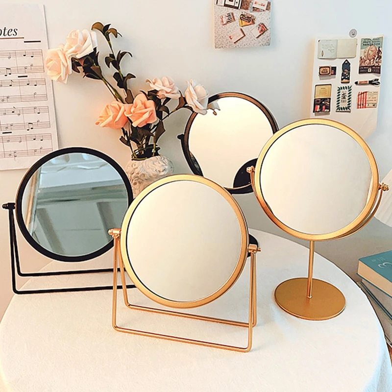 

INS Round Iron Mirror Desktop Cute Makeup Mirrors Simple Iron Home Dressing Table Vanity Mirrors Desktop Ornaments Photo Props