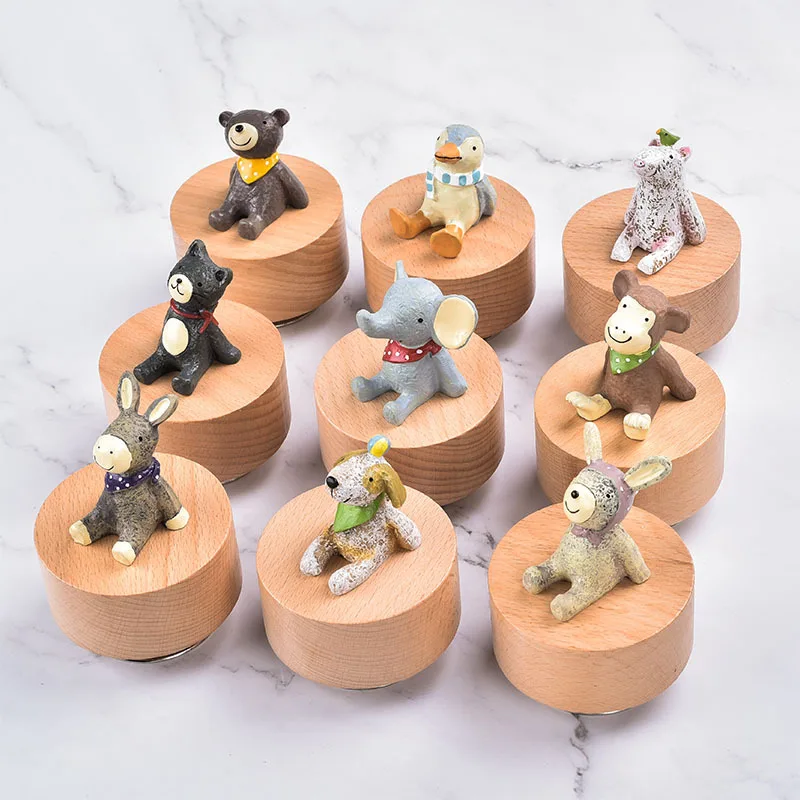

Wooden Music Box Home Furnishings Holiday Gifts Can Be DIY Cute Animals Can Rotate the City of the Sky Gift for Girlfriend Decor