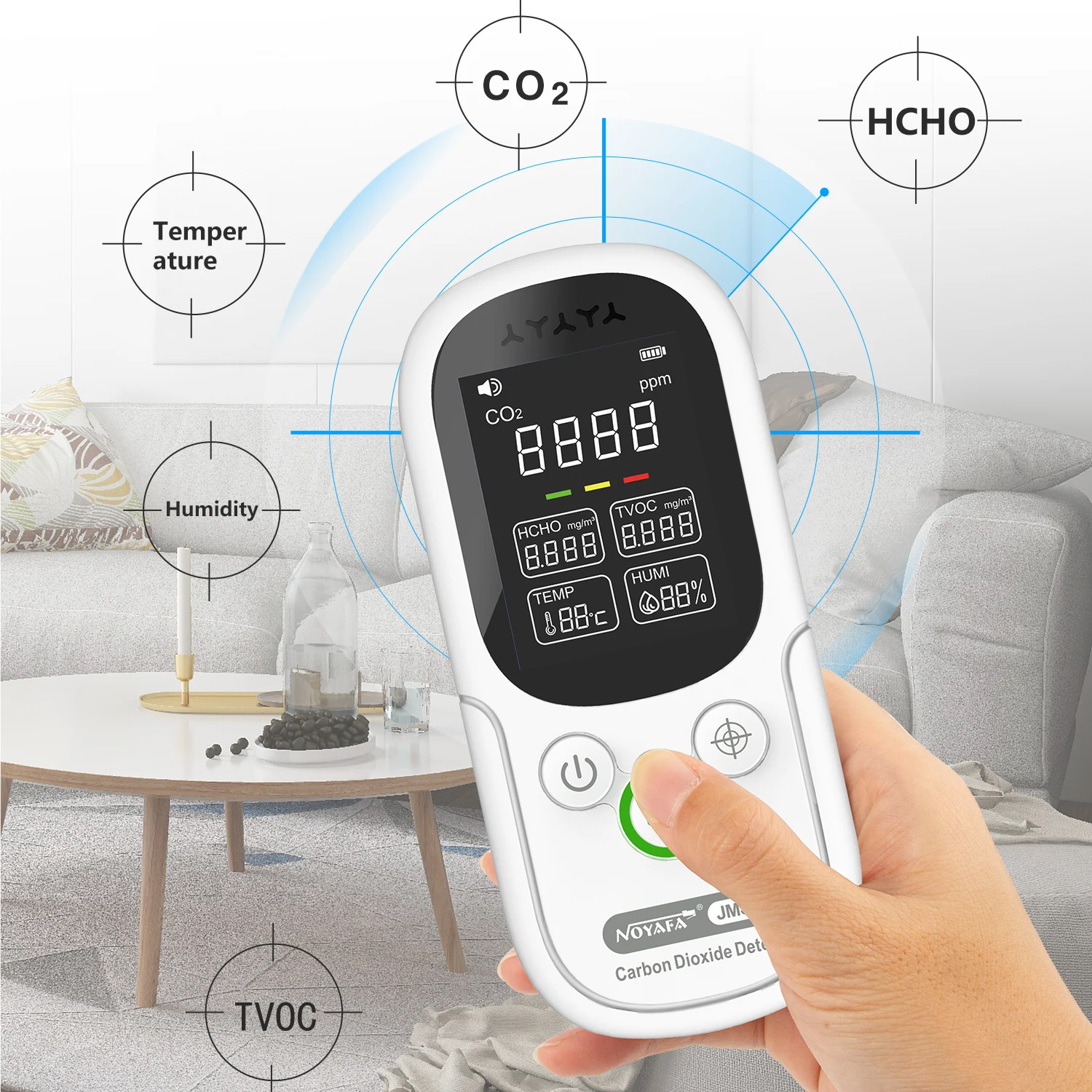 

NOYAFA JMS12C Air Quality Monitor Meter Digital Temperature Humidity Detector Carbon Dioxide TVOC Formaldehyde Tester
