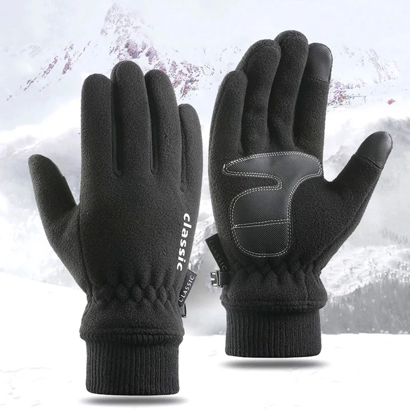 

1 пара Зимние флисовые теплые флисовые термоперчатки на весь палец варежки для вождения Нескользящие сенсорные перчатки для велоспорта на открытом воздухе