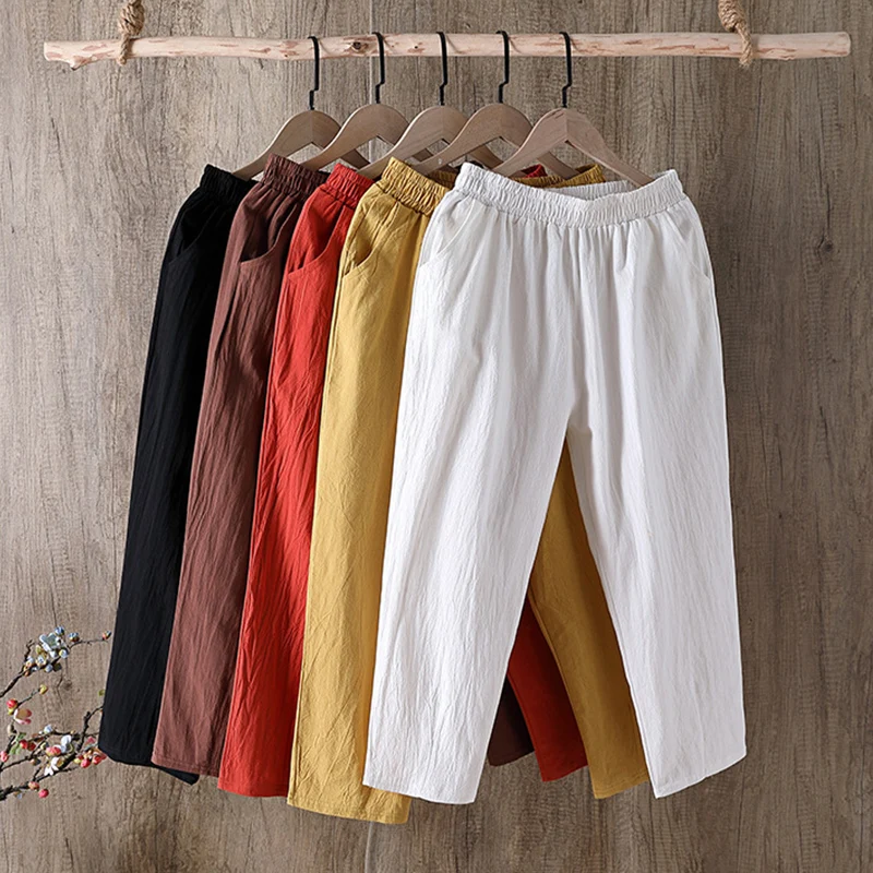 Cotton and Linen Capris Pants Women's Casual Pants 2021 Summer Loose Thin Loose Radish Pants Oversized Harem Pants 5XL