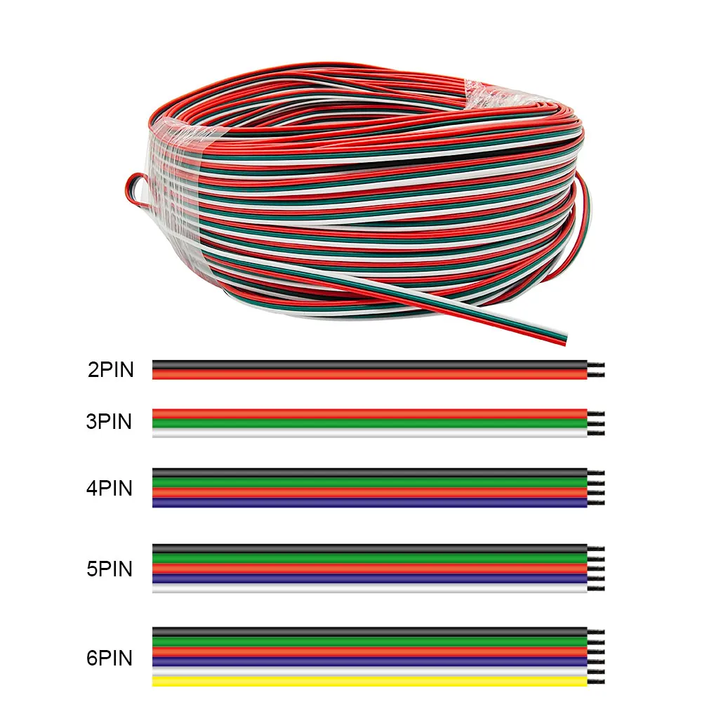 

LED Wire Cable 2Pin 3Pin 4Pin 5Pin 6Pin Extension Cable 1-100m, For WS2812B WS2811 2835 5730 SK6812 RGBW 5050 RGB Strip Light