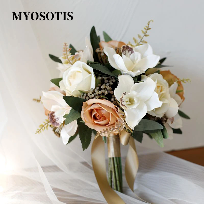 

Elegance Bridal Flower Hand Bouquet Artificial Silk Roses Hydrangea European Wedding Bouquets for Bridesmaid Decoration