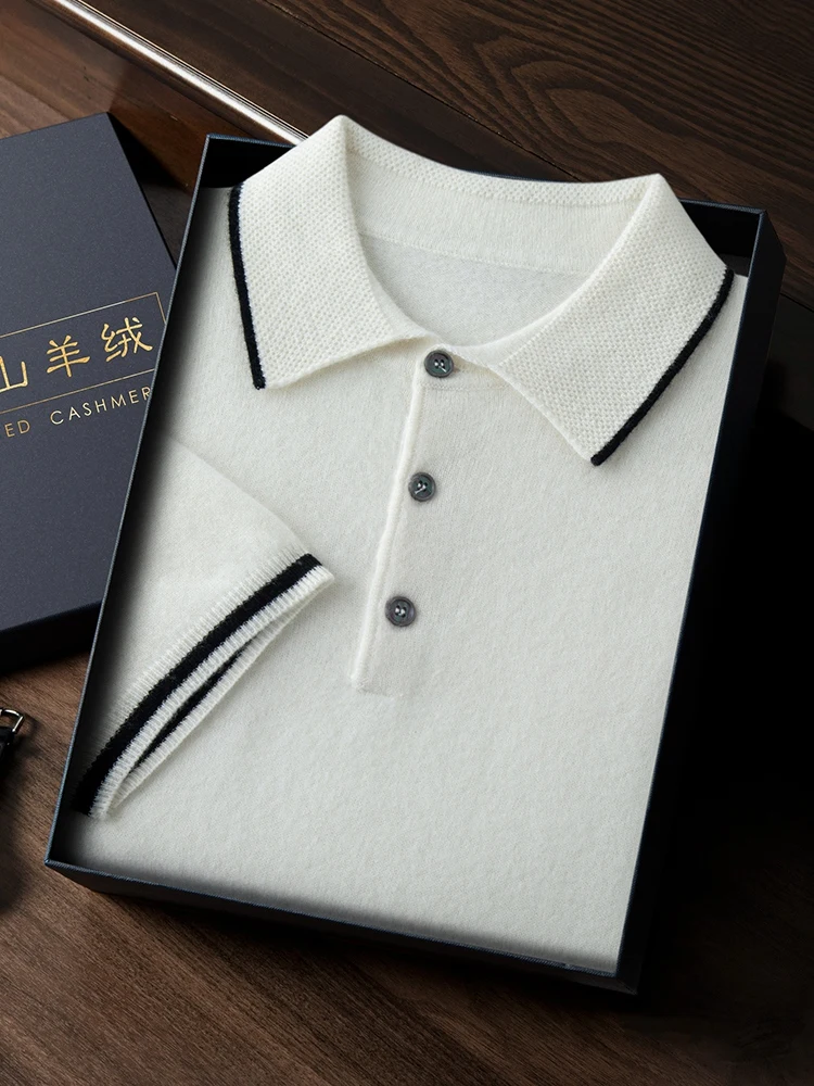 Мужская кашемировая футболка-поло ADDONEE Повседневный пуловер с коротким рукавом