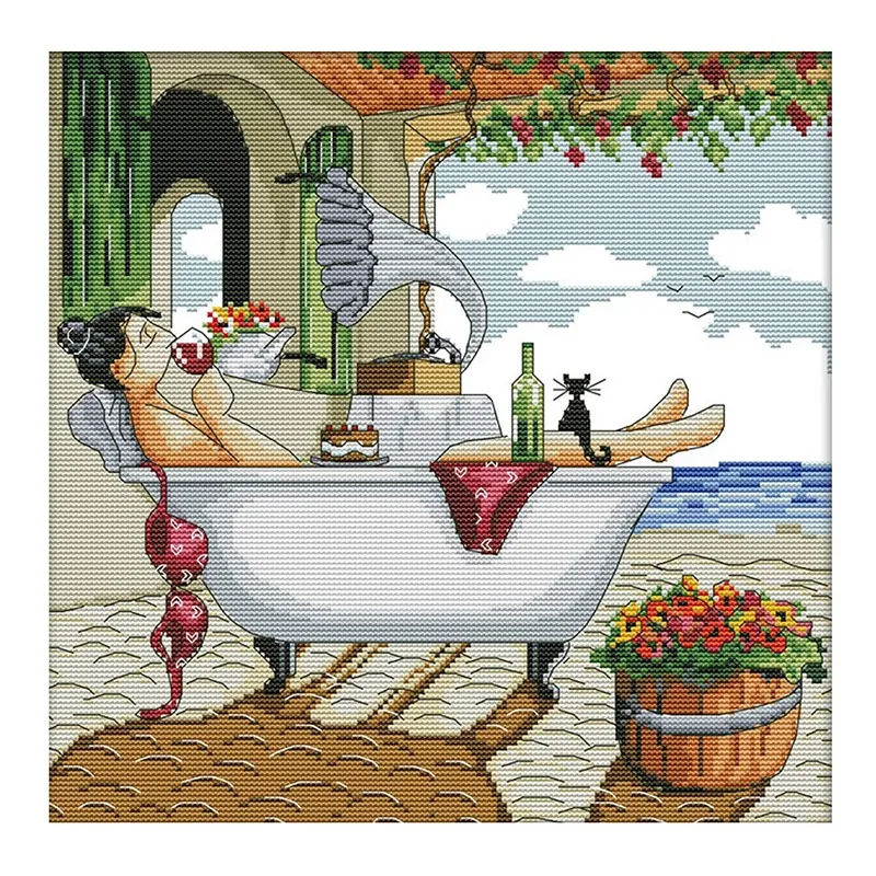 

Стартовые наборы для вышивки 14CT, штампованные наборы для вышивки крестиком для начинающих, для DIY вышивки-Enjoy Life 35x35 см