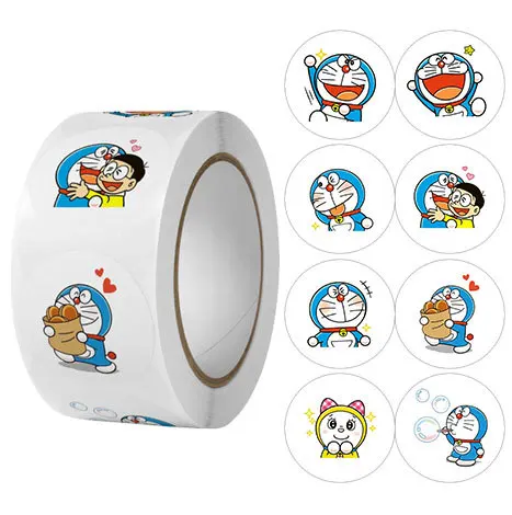 500PCS/Roll 1inch Wholesale Cartoon Nobita Nobi Doraemon Stationery Stickers Machine Cat Kawaii Blue Fat Student Sealing Decals