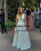 romantic a line evening dress v neck sleeveless spaghetti strap tulle long prom gowns floor length dress for women 2022