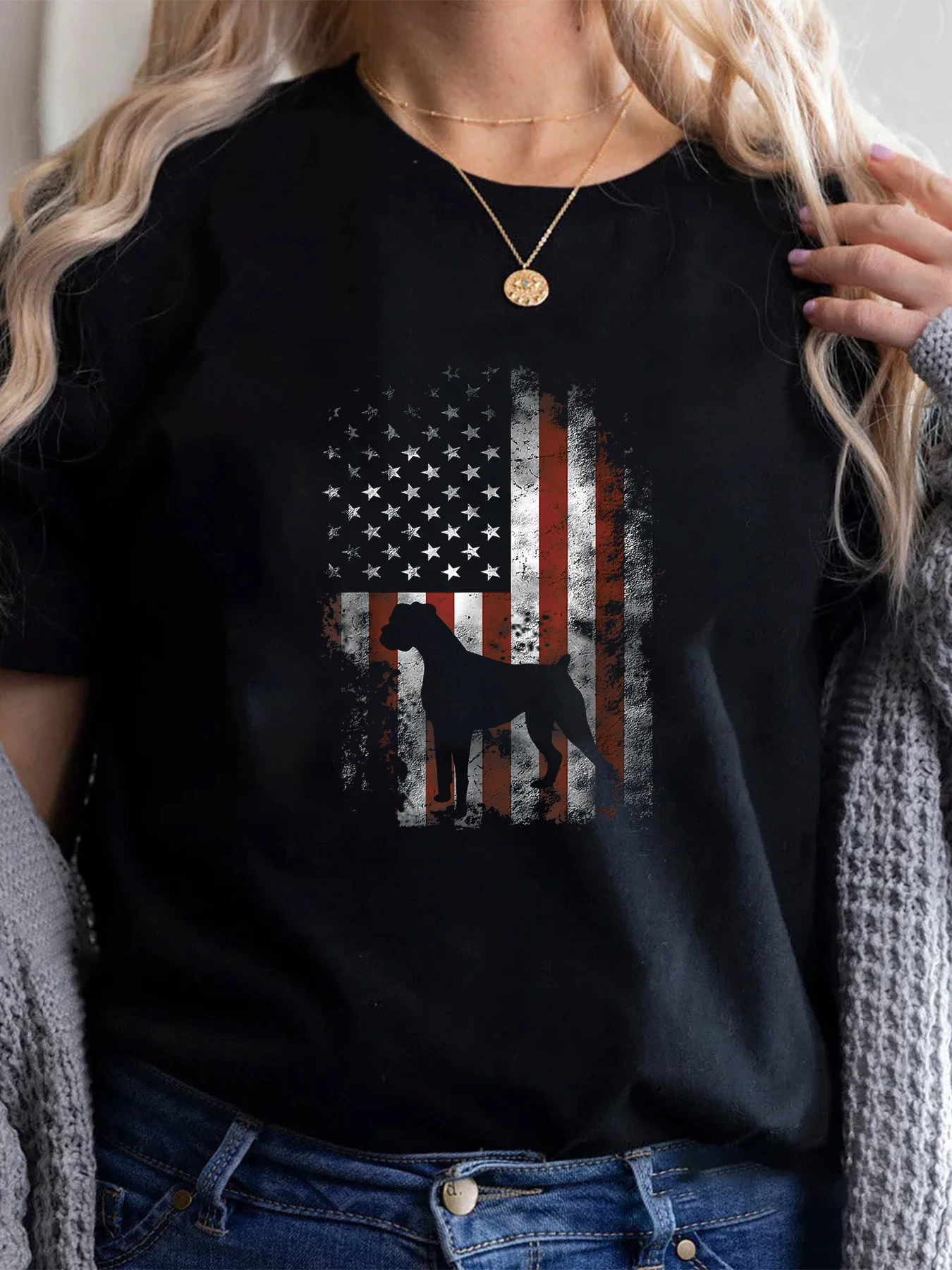 Повседневная модная женская футболка Dogo серебристо-американский флаг с принтом