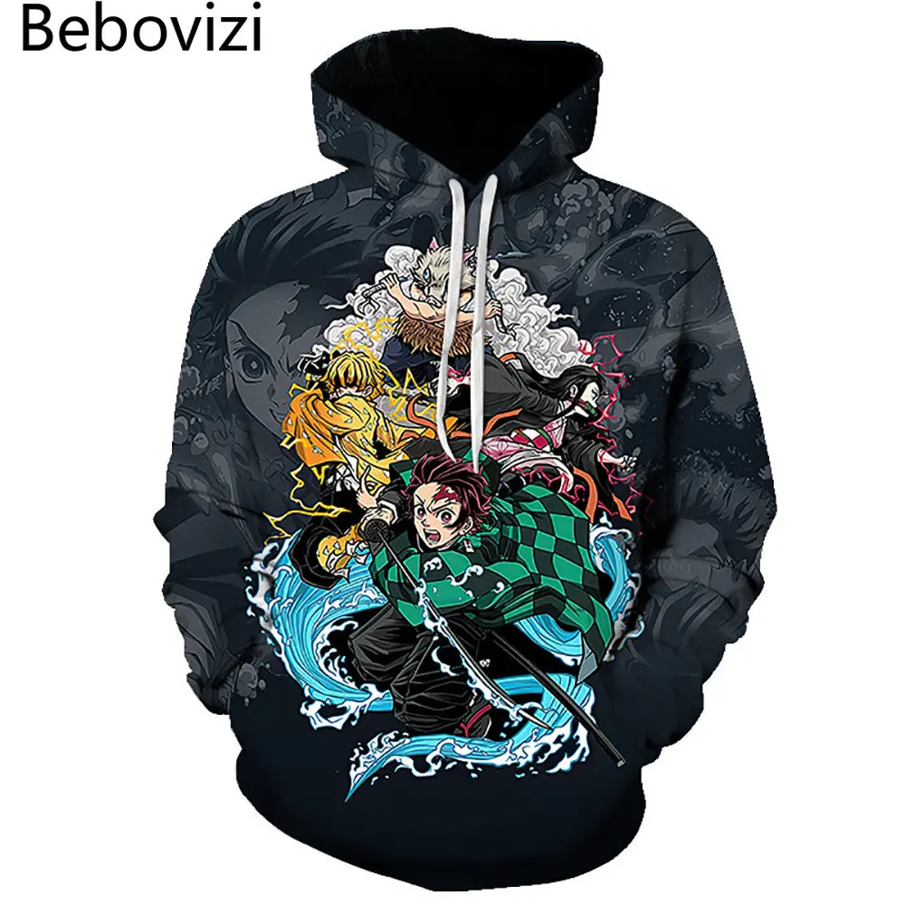 

Мужская толстовка с капюшоном, Повседневная Толстовка с принтом в японском стиле аниме, рассекающая демонов, одежда для улицы на осень, 2022