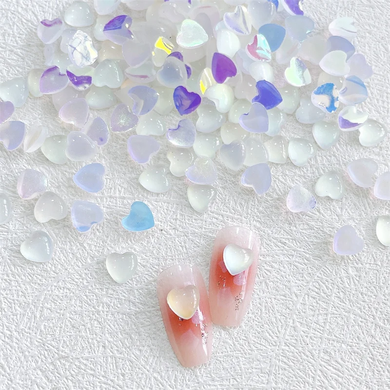 

50pcs Aurora Love Nail Art Jewelry 3D Kawaii Ice Transparent Candy Color Peach Heart Nail Decoration Parts DIY Nails Accessories