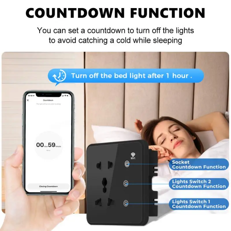 

CORUI WIFI Tuya Smart Wall Socket Smart Home 2gang Lamp Touch Switch For US/UK/EU Plug Work With Smart Life Alexa Google Home