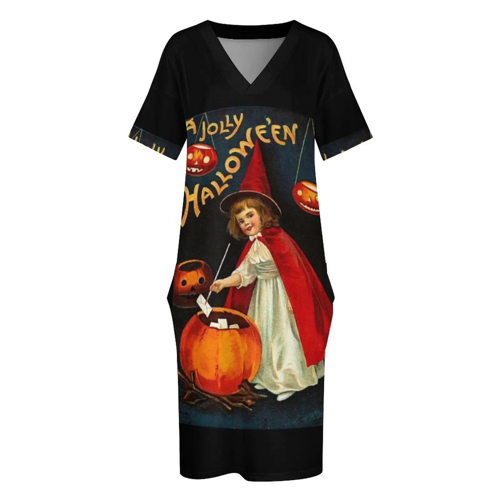 Винтажное платье Jolly Halloween Red Witch свободное с карманами элегантное и красивое