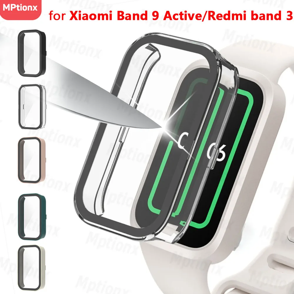 Закаленное стекло + чехол для Xiaomi Smart Band 9 активная защитная пленка экрана