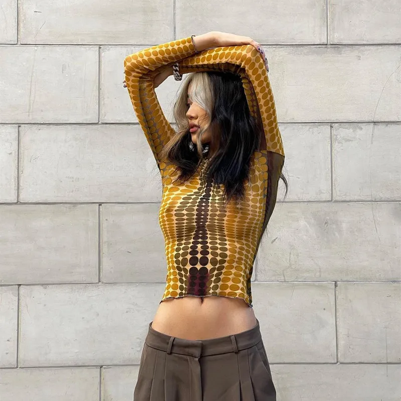 Женский укороченный топ в горошек Xeemilo с круглым вырезом и открытым пупком Y2K