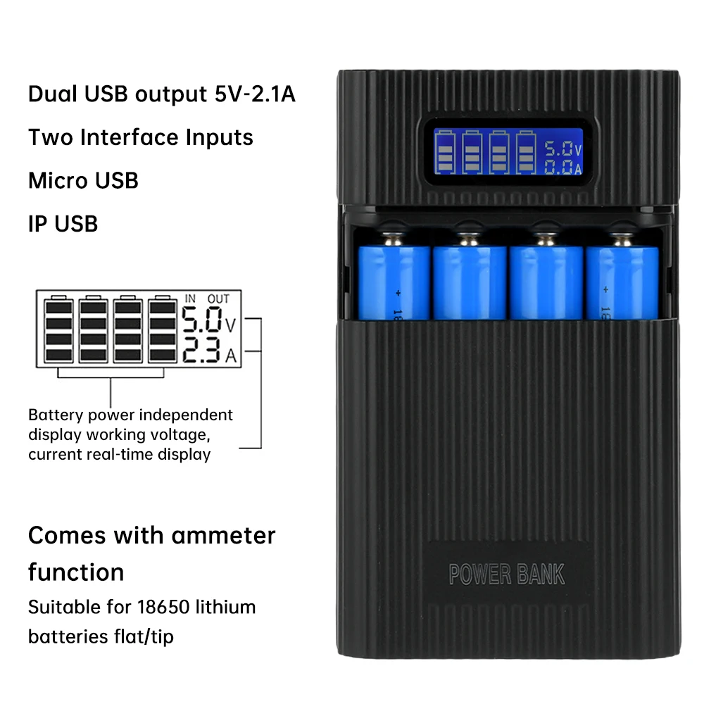 Фото 18650 Держатель батареи Power Bank Чехол 18650*4 5 В Dual USB Цифровой дисплей Зарядка DIY Корпус для мобильного телефона Коробка для хранения батарей №4
