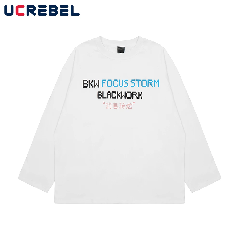 

Letter Print Crew Neck Long Sleeve T-shirt Mens Streetwear Autumn Casual Cotton Tee Men Clothes