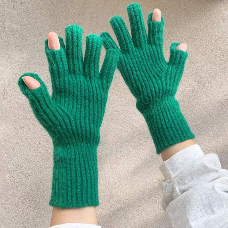 

Autumn Winter Women Warm Glove Solid Unisex Student Woolen Riding Knitted Gloves Female Full Finger Touch Phone Skiing Gloves