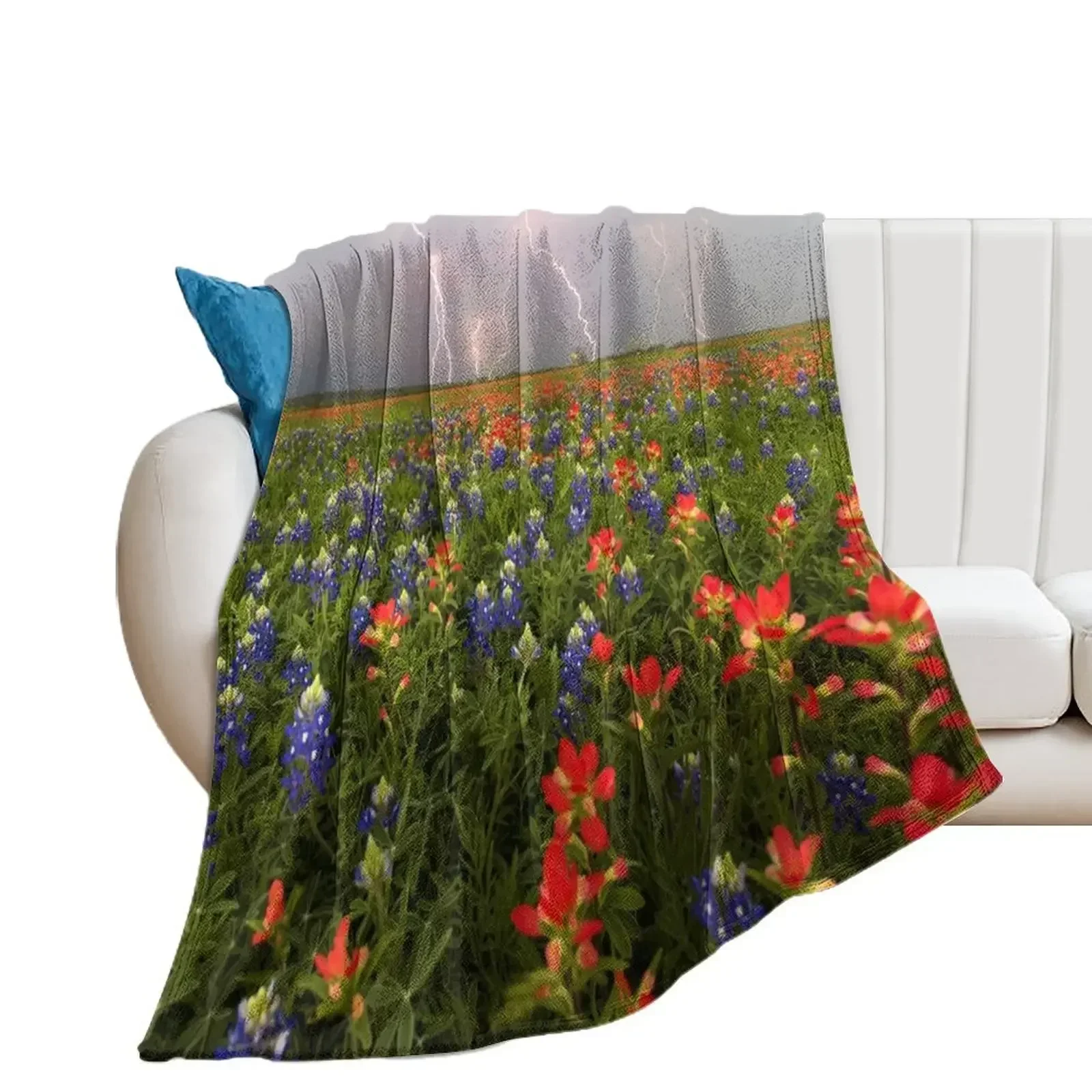 Весеннее одеяло Thunderstorm Over a Field of Texas Wildflowers Мягкое зимнее Свободные лохматые