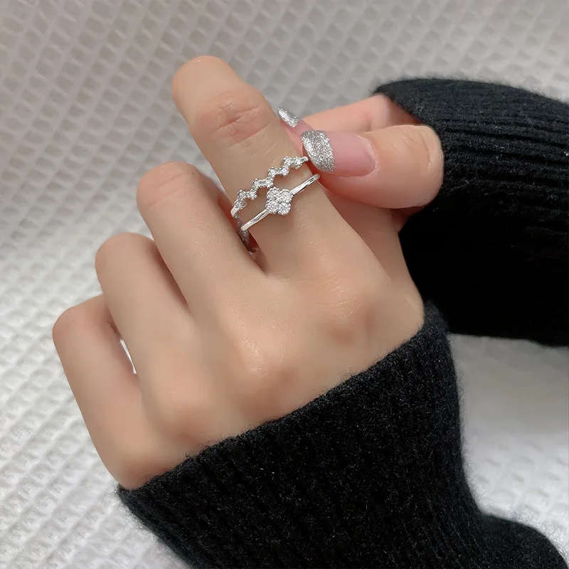 

Double-layer Zircon Flower Ring for Women Lucky Wave Flower Ring Opening Adjustable Pulseras Para Parejas Jewelry Bijoux Femme